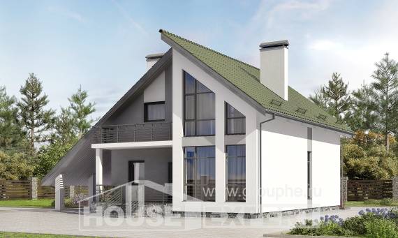 170-009-Л Проект двухэтажного дома с мансардным этажом, гараж, классический коттедж из газосиликатных блоков Астана, House Expert