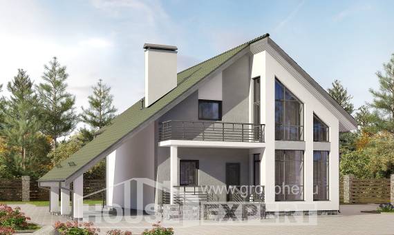 170-009-Л Проект двухэтажного дома с мансардой, гараж, бюджетный домик из блока, Рудный