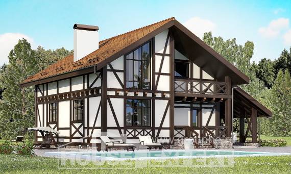 155-002-П Проект двухэтажного дома мансардой, гараж, небольшой дом из керамзитобетонных блоков Павлодар, House Expert