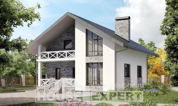 155-001-Л Проект двухэтажного дома с мансардой, гараж, бюджетный дом из поризованных блоков Алма-Ата, House Expert
