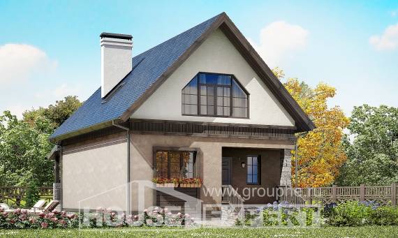 130-003-П Проект двухэтажного дома с мансардой, уютный загородный дом из бризолита, House Expert