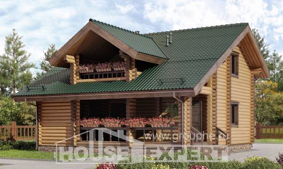 110-005-П Проект двухэтажного дома мансардой, простой домик из бревен, House Expert