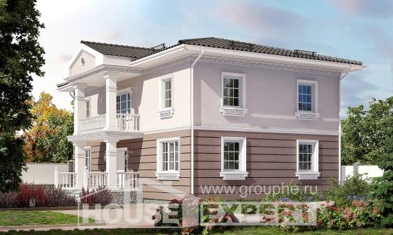 210-005-П Проект двухэтажного дома, классический загородный дом из бризолита Кокшетау, House Expert