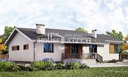 135-002-П Проект одноэтажного дома и гаражом, скромный домик из керамзитобетонных блоков, House Expert