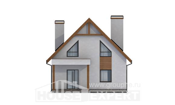 120-005-П Проект двухэтажного дома мансардный этаж, гараж, бюджетный загородный дом из пеноблока, House Expert