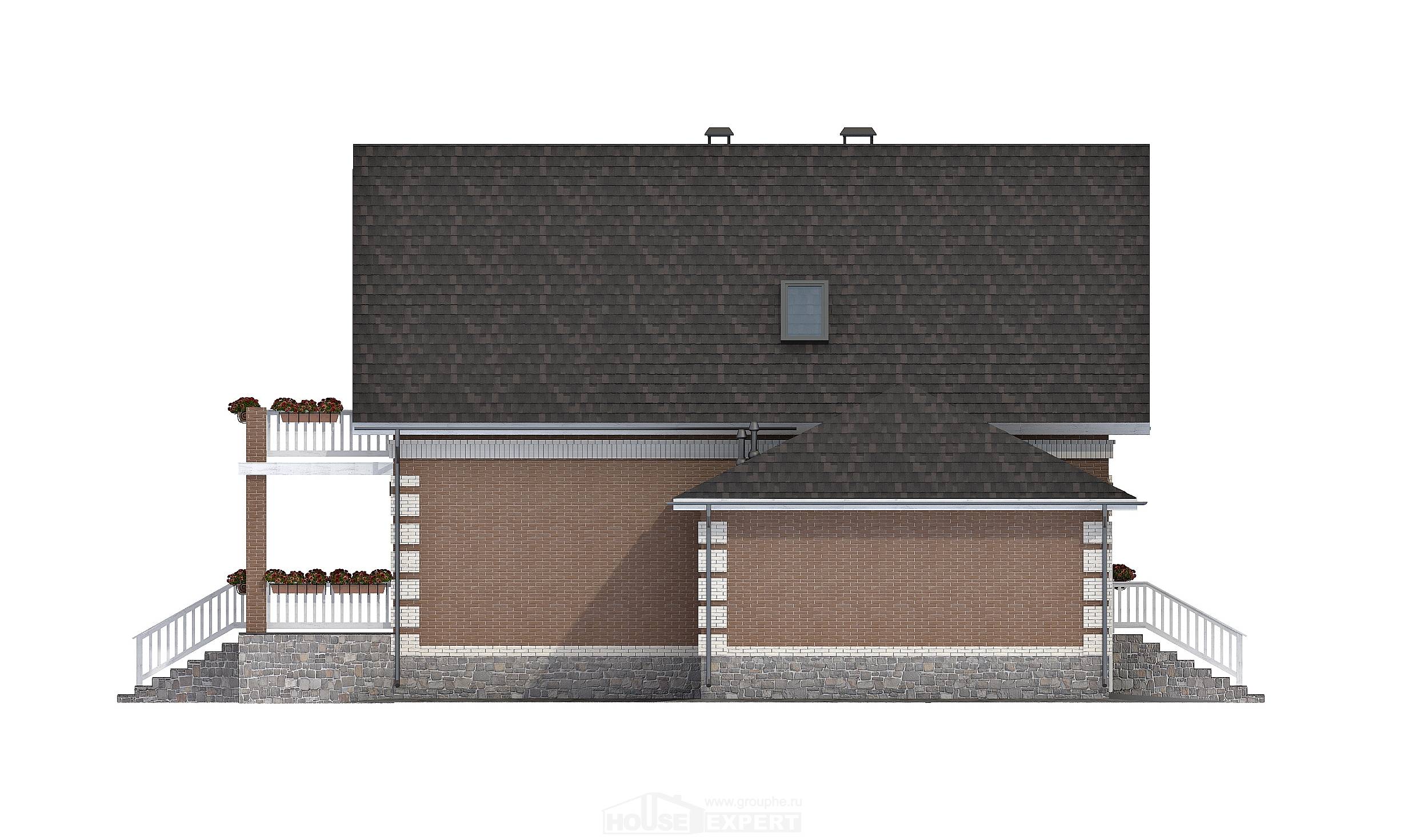 200-009-Л Проект трехэтажного дома мансардой и гаражом, средний домик из газобетона, House Expert