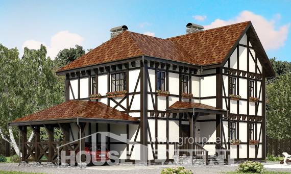 180-004-Л Проект двухэтажного дома с мансардным этажом и гаражом, современный домик из кирпича Талдыкорган, House Expert