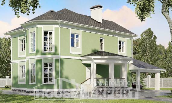 170-001-Л Проект двухэтажного дома и гаражом, компактный дом из арболита Петропавловск, House Expert