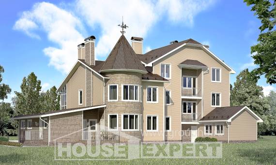 555-001-Л Проект трехэтажного дома с мансардой и гаражом, большой коттедж из бризолита Петропавловск, House Expert