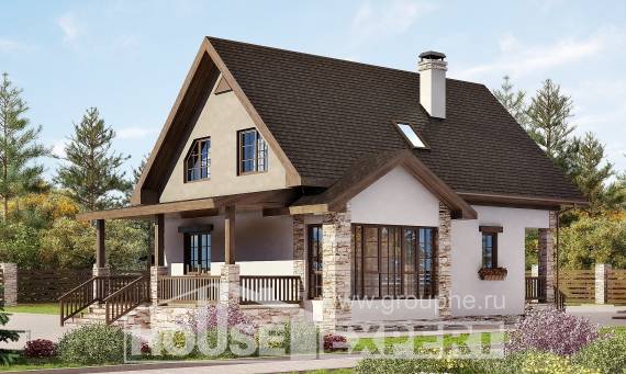 140-002-Л Проект двухэтажного дома мансардой, скромный домик из пеноблока, House Expert