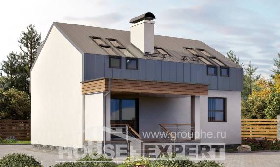 120-004-П Проект двухэтажного дома с мансардой, скромный коттедж из блока Актобе, House Expert