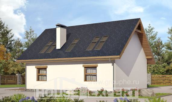 155-012-П Проект двухэтажного дома мансардой, классический коттедж из газобетона Актобе, House Expert