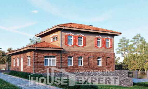 380-002-Л Проект трехэтажного дома и гаражом, просторный домик из кирпича Алма-Ата, House Expert