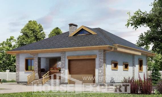 130-006-П Проект одноэтажного дома и гаражом, простой домик из поризованных блоков Темиртау, House Expert