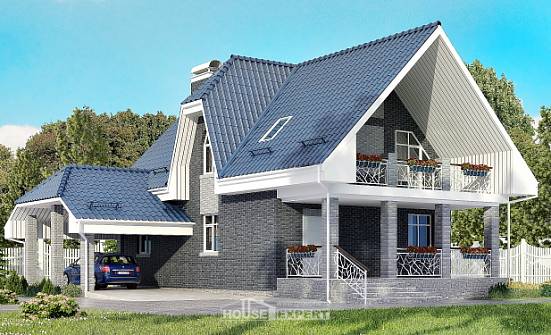 125-002-Л Проект двухэтажного дома мансардой и гаражом, небольшой коттедж из блока Актау | Проекты домов от House Expert