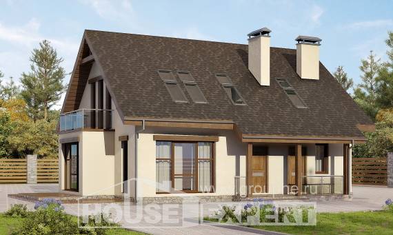 155-012-Л Проект двухэтажного дома мансардой, доступный коттедж из керамзитобетонных блоков, Тараз