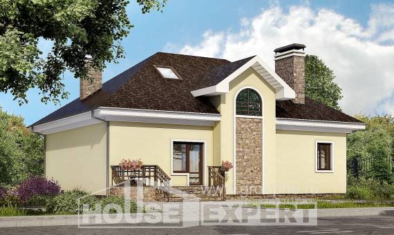 150-008-Л Проект двухэтажного дома с мансардой, доступный загородный дом из теплоблока, Экибастуз