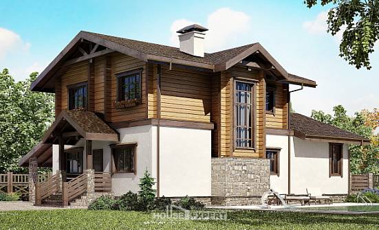 170-004-Л Проект двухэтажного дома мансардой и гаражом, красивый загородный дом из газосиликатных блоков из дерева, Уральск
