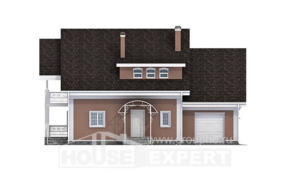 185-003-П Проект двухэтажного дома с мансардным этажом и гаражом, классический коттедж из газосиликатных блоков, Жанаозен