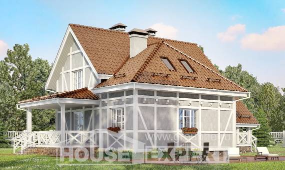 160-003-Л Проект двухэтажного дома с мансардным этажом, бюджетный домик из твинблока, Атырау