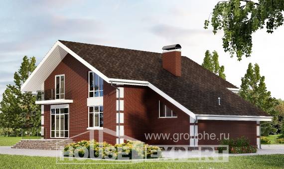 180-001-Л Проект двухэтажного дома мансардой и гаражом, бюджетный домик из бризолита Костанай, House Expert