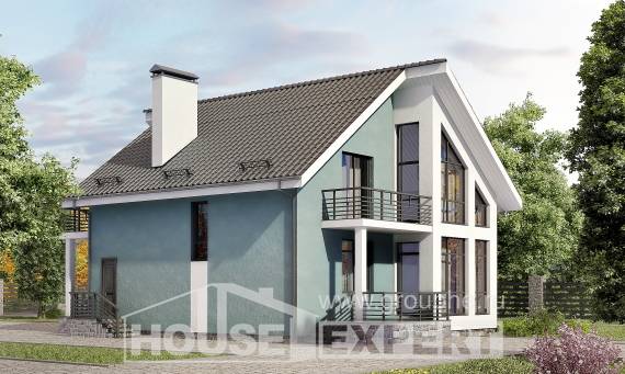 170-006-П Проект двухэтажного дома с мансардой, небольшой загородный дом из арболита, House Expert