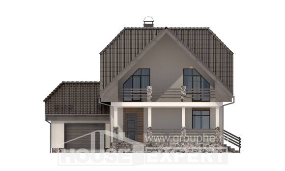150-001-Л Проект двухэтажного дома мансардный этаж и гаражом, классический загородный дом из арболита, House Expert