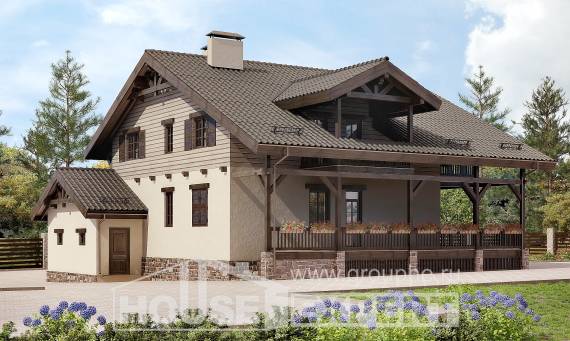 255-002-П Проект двухэтажного дома мансардой и гаражом, красивый домик из поризованных блоков Шымкент, House Expert