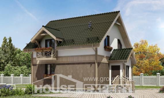 105-001-Л Проект двухэтажного дома мансардой, красивый домик из арболита Уральск, House Expert