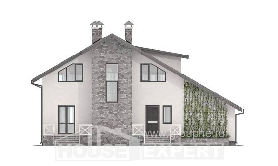 180-017-Л Проект двухэтажного дома с мансардой, гараж, красивый домик из теплоблока, House Expert