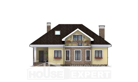 150-008-Л Проект двухэтажного дома с мансардой, небольшой коттедж из газобетона Актау, House Expert