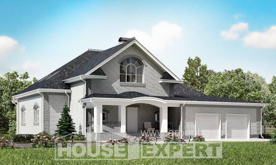 385-001-П Проект двухэтажного дома с мансардой, гараж, классический домик из бризолита Кызылорда, House Expert