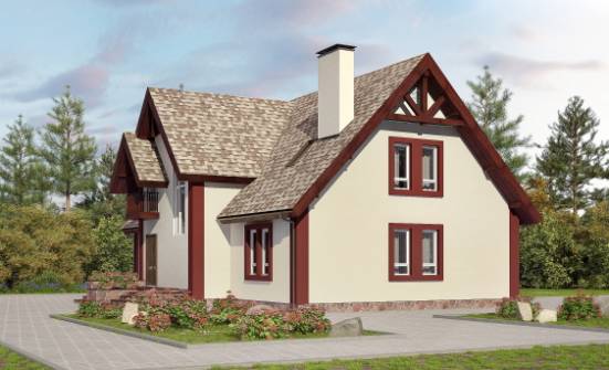 300-008-Л Проект двухэтажного дома с мансардой, гараж, красивый загородный дом из бризолита, Кызылорда