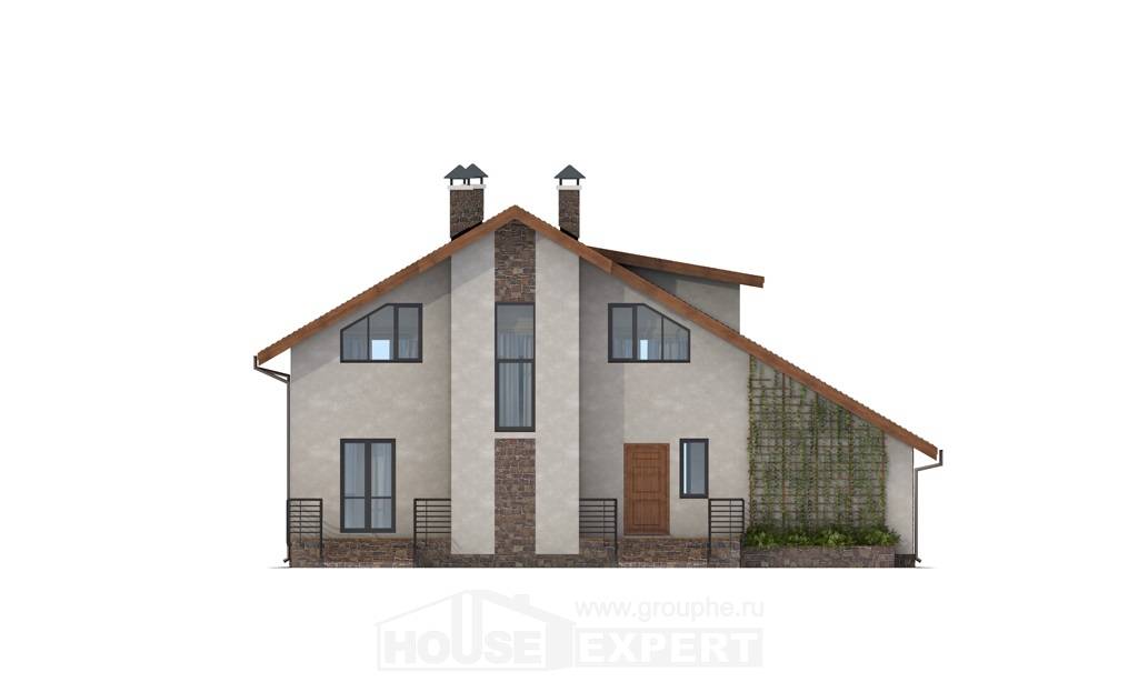 180-008-Л Проект двухэтажного дома мансардой и гаражом, классический домик из блока Уральск, House Expert