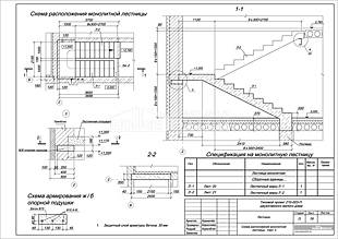 Схема расположения монолитной лестницы, Узел 3