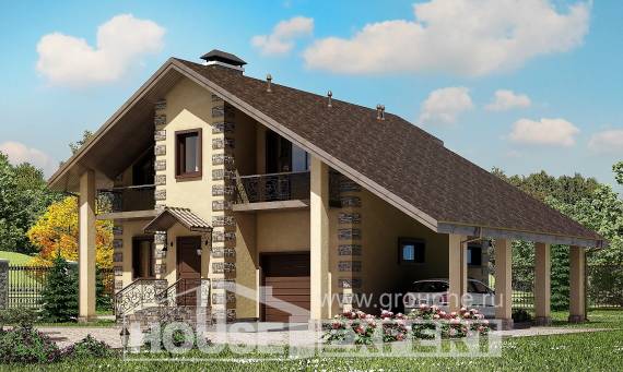 150-003-П Проект двухэтажного дома, гараж, классический домик из газосиликатных блоков, Павлодар