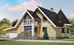 250-001-Л Проект двухэтажного дома с мансардным этажом и гаражом, средний загородный дом из арболита, Талдыкорган