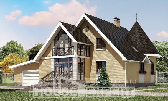 250-001-Л Проект двухэтажного дома с мансардным этажом и гаражом, средний загородный дом из арболита, Талдыкорган