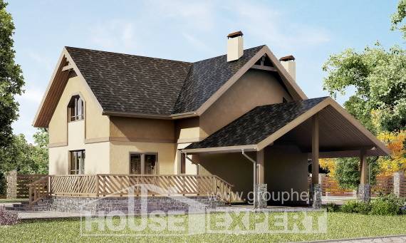 150-011-Л Проект двухэтажного дома с мансардой, гараж, доступный загородный дом из блока, Экибастуз