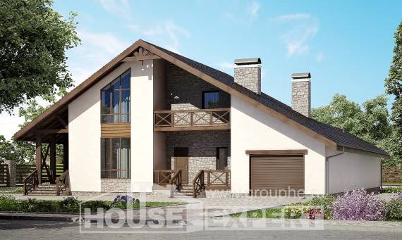 265-001-П Проект двухэтажного дома с мансардой и гаражом, огромный коттедж из газобетона, Алма-Ата