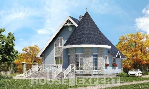 170-003-П Проект двухэтажного дома с мансардным этажом, простой коттедж из пеноблока Рудный, House Expert