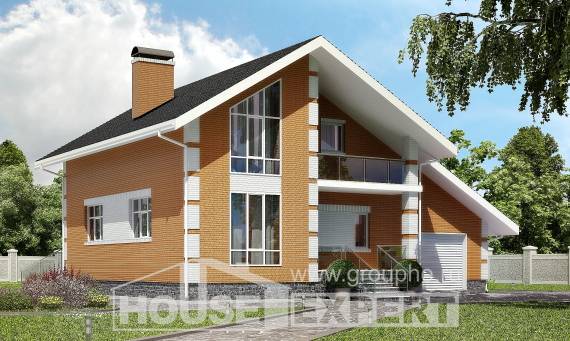 190-006-П Проект двухэтажного дома мансардный этаж, гараж, классический коттедж из теплоблока, House Expert
