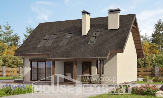 155-012-Л Проект двухэтажного дома с мансардой, бюджетный домик из теплоблока, House Expert