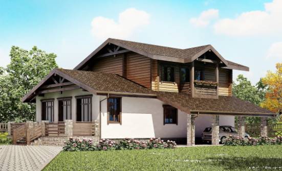170-004-Л Проект двухэтажного дома с мансардой и гаражом, простой коттедж из пеноблока из дерева, Костанай