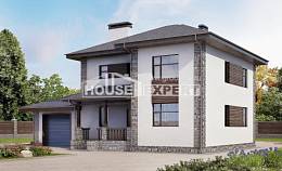 185-004-Л Проект двухэтажного дома и гаражом, классический домик из поризованных блоков, Темиртау