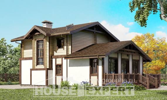 190-004-П Проект двухэтажного дома с мансардой, гараж, классический загородный дом из теплоблока из бревен Актобе, House Expert