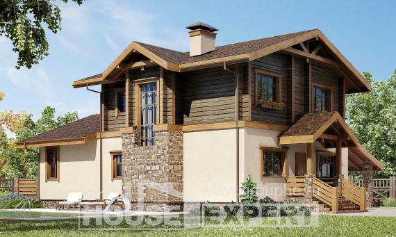 170-004-П Проект двухэтажного дома мансардой и гаражом, простой домик из твинблока из дерева Павлодар, House Expert