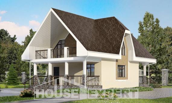 125-001-Л Проект двухэтажного дома с мансардой, небольшой загородный дом из газобетона, Караганда