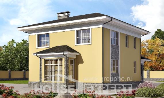 155-011-Л Проект двухэтажного дома, классический коттедж из бризолита Кокшетау, House Expert