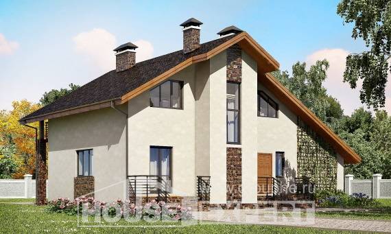180-008-Л Проект двухэтажного дома с мансардным этажом, гараж, уютный домик из пеноблока Кызылорда, House Expert